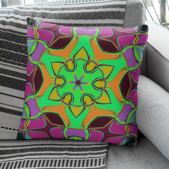 Almofada Cartoon Mandala Flor Verde Laranja e Roxo (Criador carregado)