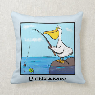 Almofada Cartoon pelicano de pesca feliz