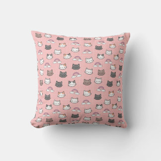 Almofada Cartoon Whimsical Cat and Rainbow Bliss Design