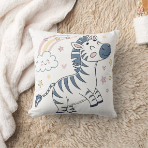 Almofada Cartoon Zebra Adorável com Arco-Íris e Estrelas  