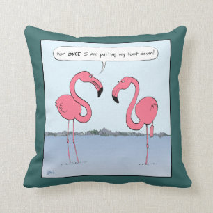 Almofada Cartum de Flamingos Rosa Humorístico - Piada Corn