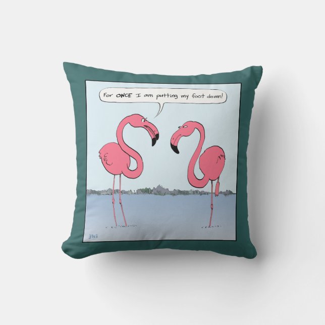 Almofada Cartum de Flamingos Rosa Humorístico - Piada Corny (Frente)