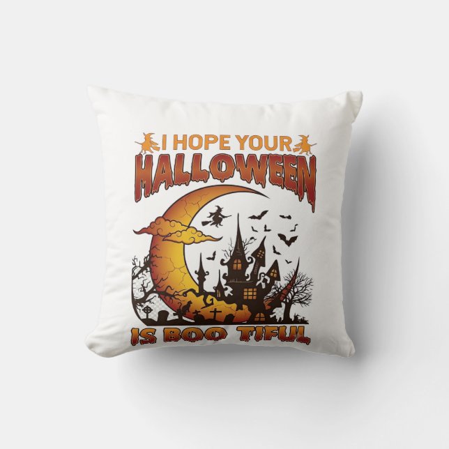 Almofada Casa Assombrada Boo Tiful de Halloween Lua Crescen (Frente)