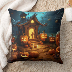 Almofada Casa assombrada de abóbora de Halloween 3D