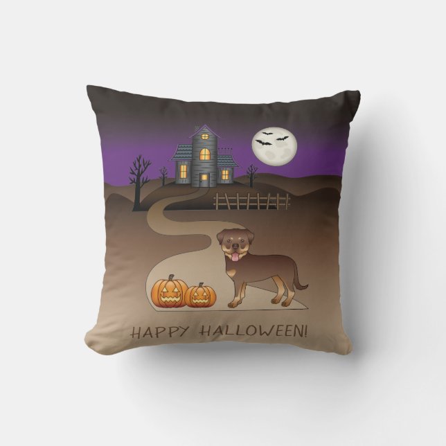 Almofada Casa Assombrada de Halloween do Rottweiler Vermelh (Frente)