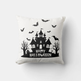 Almofada Casa Assombrada Feliz Dia das Bruxas Preto e Branc
