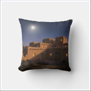 Almofada Casa de Adobe Rústica Pueblo sob o Céu enluarado