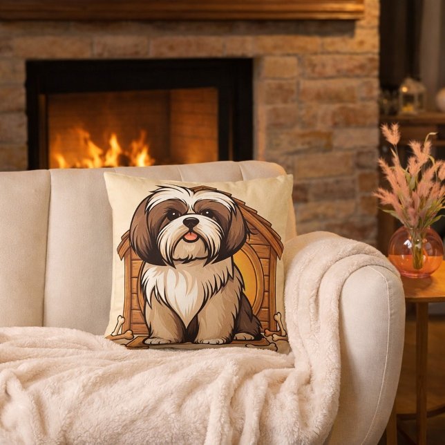 Almofada Casa de cachorro de desenho animado Adorable Shih  ("A cozy hug for everydog lover")