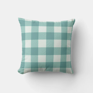 Almofada Casa de Campo Rustico Xadrez Quadrado Teal Branco