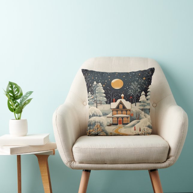 Almofada Casa de Inverno Estilizada com Gouache Vintage (Cadeira)
