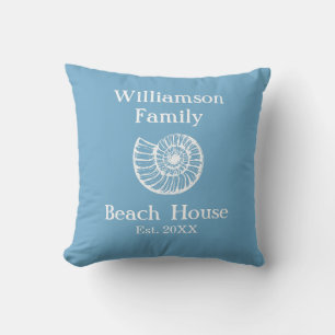 Almofada Casa de Praia da Família Personalizada Azul Marinh