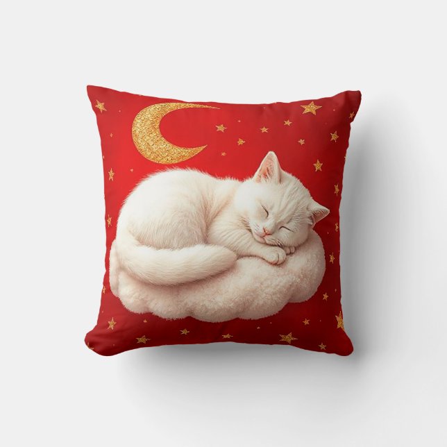 Almofada 🐱 Casa de Sono Aconchegante Gato Branco Estilo Ve (Frente)