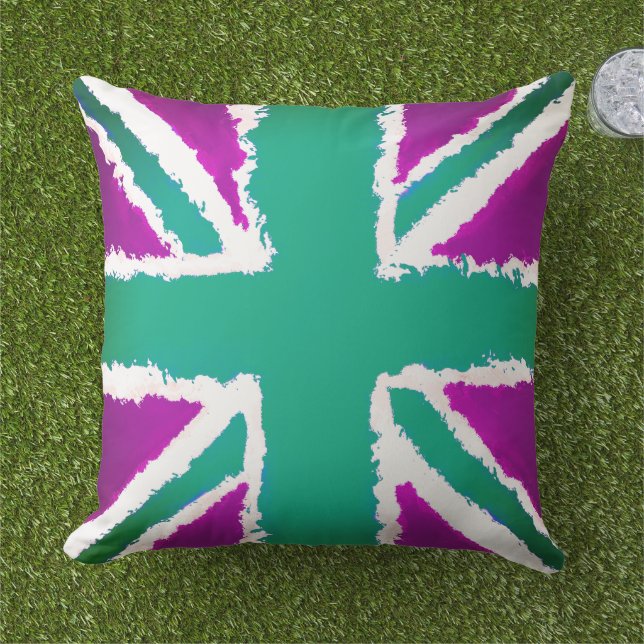 Almofada Casa do Jardim dos Tones Verdes Roxos Union Jack A (Grama)
