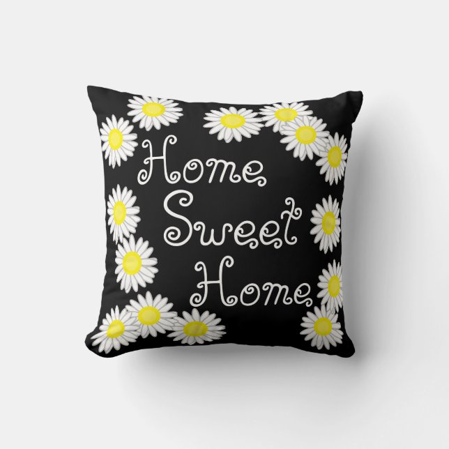 Almofada Casa doce Daisy Black White e Yellow (Frente)