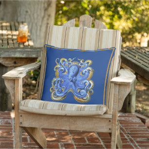 Almofada Casa Marinha Náutica de Praia Octopus Blue Elegant