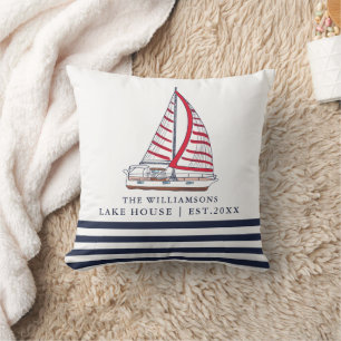 Almofada Casa Náutica Do Lago Azul Azul-Branco Personalizad