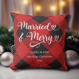 Almofada Casados Alegres Nosso 1º Natal Recém-Casados Xadre