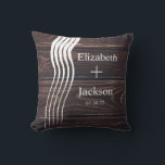 Almofada Casais de Monograma de Lâmpadas Brancas Escuras de<br><div class="desc">Casais de Monograma de Lâmpadas Brancas Escuras de Madeira Casamento</div>