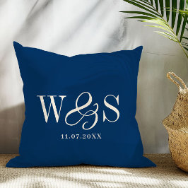 Almofada Casais de noivos iniciais azul navy elegantes