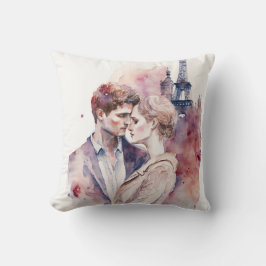 Almofada Casais Românticos de Aquarela em Paris Jogam P