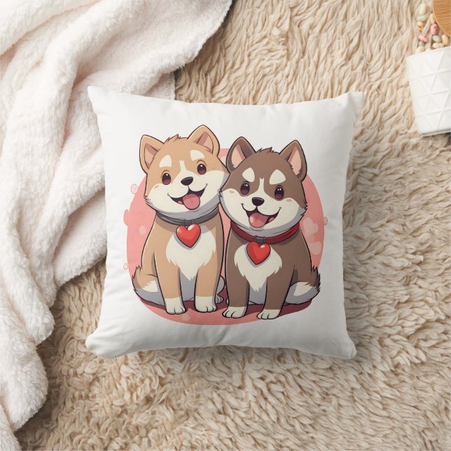 Almofada Casal Cachorro de Shiba Inu Cuja Fita se Apaixona (Cobertor)