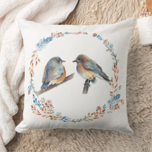 Almofada Casal de Bluebird Oriental Floral Wreath