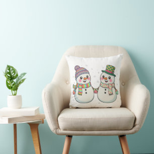 Almofada Casal de Boneco de Neve de Desenho Animado Fofo de