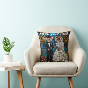 Almofada Casal De Casamento De Rato Bonito Vidro Mártico