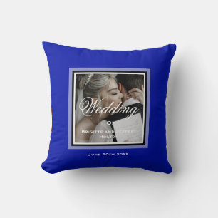 Almofada Casal de noivos azul cobalto foto personalizável