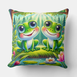 Almofada Casal de Rã Verde Fofa Jardim Animal Caprichoso