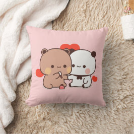 Almofada Casal de urso Panda bonito, amor de coração rosa
