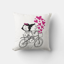 Almofada Casal Fofo de Bicicleta – Ilustração Romântica Des