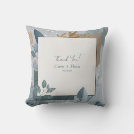 Almofada Casamento Botânico Dourado e Azul Moderno