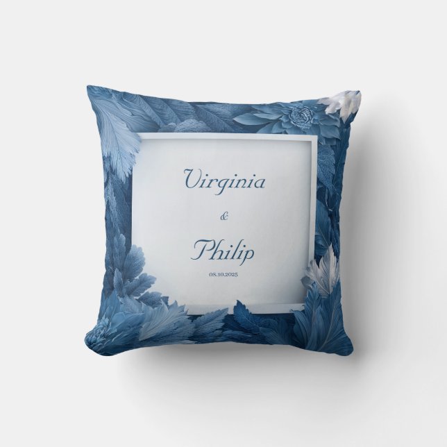 Almofada Casamento Botânico Floral Azul Negrito (Frente)