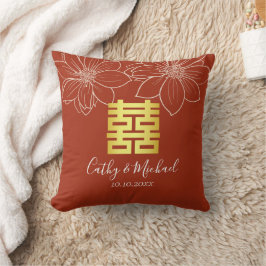 Almofada Casamento chinês floral moderno vermelho Boho