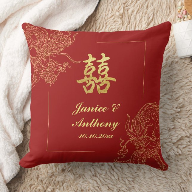 Almofada Casamento Chinês Vermelho Tradicional Dragão Fénix (Cobertor)