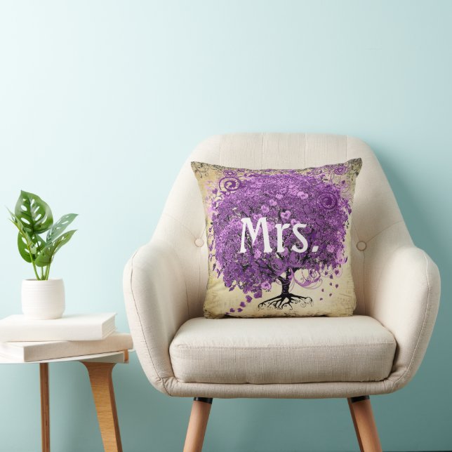 Almofada Casamento com folhas de folhas de coração roxo rad (Cadeira)