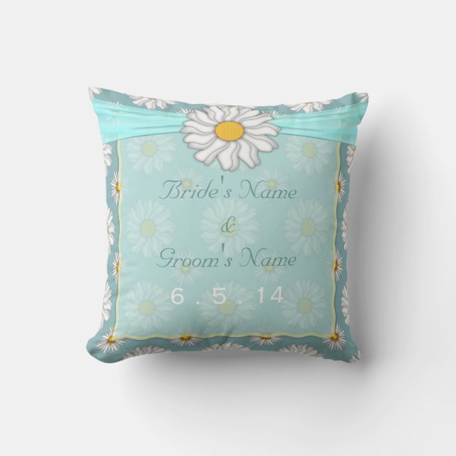 Almofada Casamento de Daisy Floral de Teal (Frente)