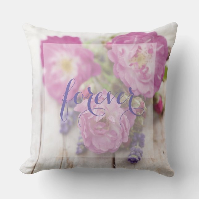 Almofada Casamento de Flor Selvagem de Rosa e Lavanda de Ve (Frente)