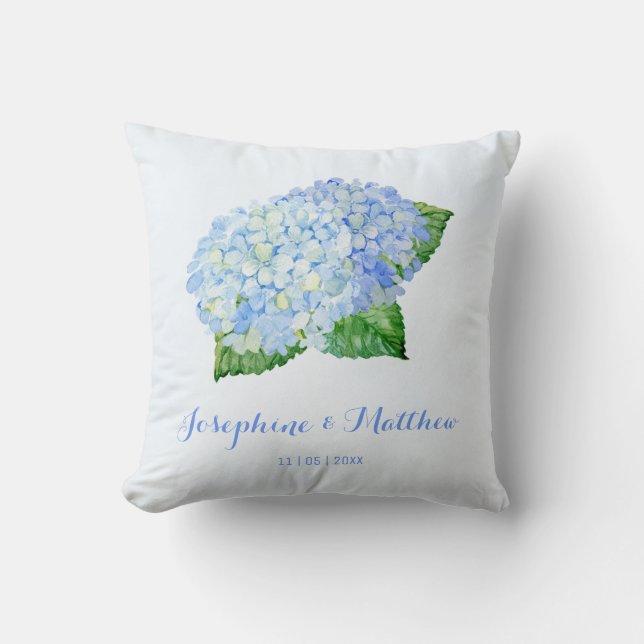 Almofada Casamento de Hydrangea Azul (Frente)