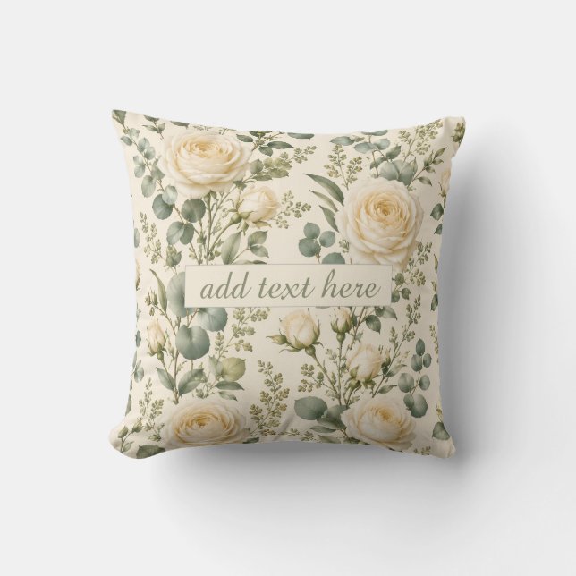Almofada Casamento de Luxo Rosa Marfim e Eucalipto Verde Sa (Frente)