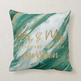 Almofada Casamento de mármore pintado esmeralda do ouro