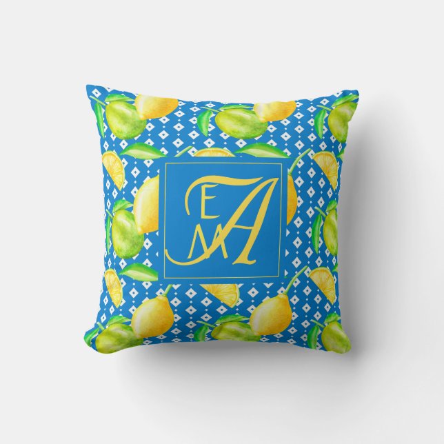 Almofada Casamento de recém-casados com Blue MONOGRAMAS do  (Frente)