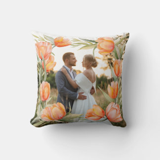 Almofada Casamento do Casal com Borda de Tulipas Laranja em