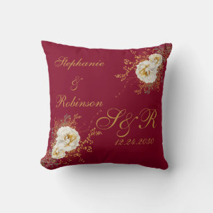 Almofada Casamento do logotipo do Monograma Floral Dourado