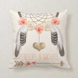Almofada Casamento Dourado coral Monogrammed de Boho