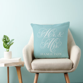 Almofada Casamento Elegante em Letra de Mr e Mrs em Aqua
