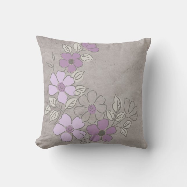 Almofada Casamento Floral de Cinza e Roxo (Frente)