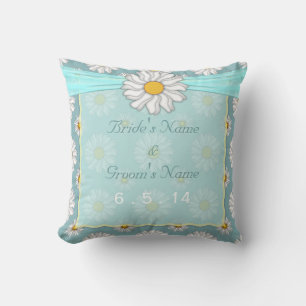 Almofada Casamento Floral de Margaridas Azul Turquesa Fofo