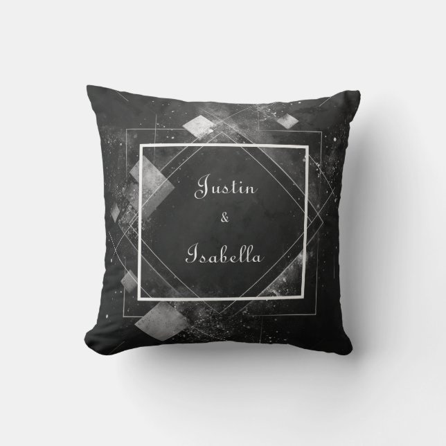 Almofada Casamento Geométrico Elegante Negra Celestial Spla (Frente)